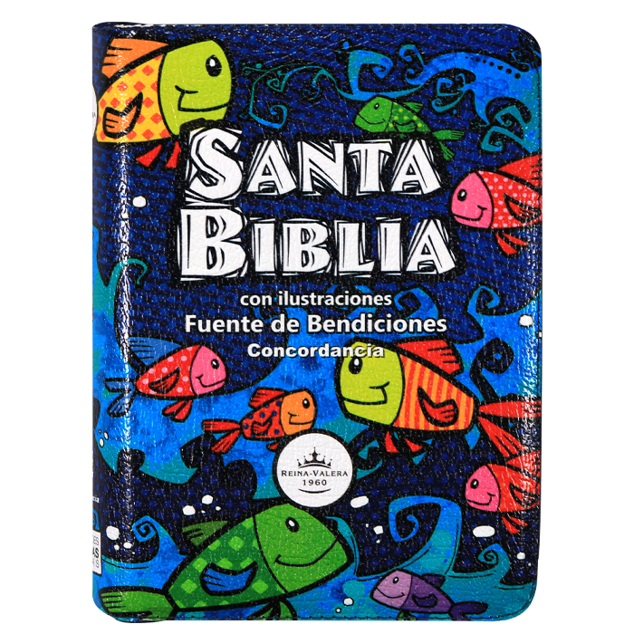 Biblia Infantil Ilustrada Fuente de Bendiciones Reina Valera 1960 Chica Letra Mediana Azul Peces [RVR045cPLMFBTIZ]