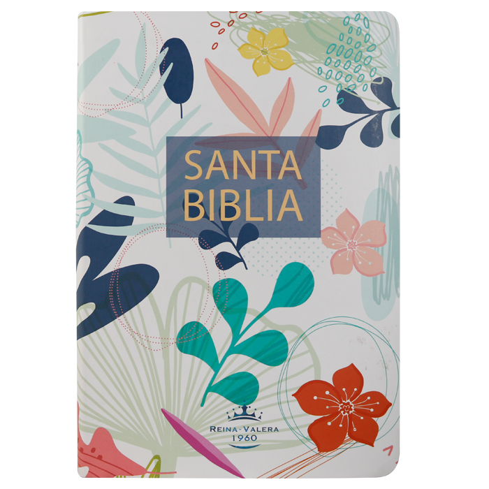 Biblia Reina Valera 1960 Mediana Letra Grande Tapa Semiflexible Blanca Flores [RVR.61cLGPJR]