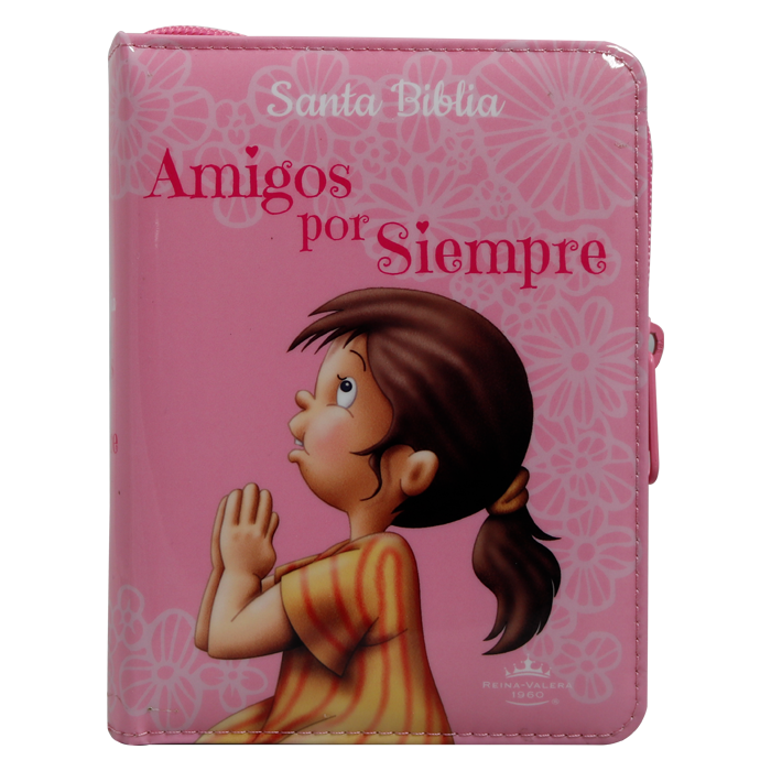 Biblia Infantil Amigos por Siempre Reina Valera 1960 Bolsillo Letra Mediana Vinil Acolchada Rosa [RVR022cZaP]