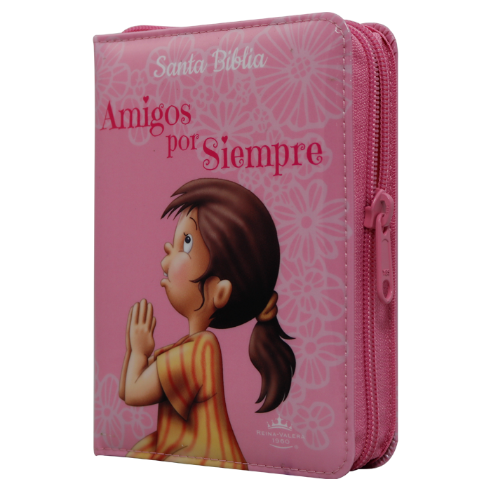 Biblia Infantil Amigos por Siempre Reina Valera 1960 Bolsillo Letra Mediana Vinil Acolchada Rosa [RVR022cZaP]