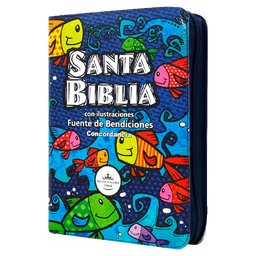 [7899938409664] Biblia Infantil Ilustrada Fuente de Bendiciones Reina Valera 1960 Chica Letra Mediana Azul Peces [RVR045cPLMFBTIZ]